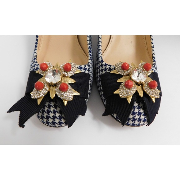 J.Crew Collection $298 Lena Jeweled Tweed Houndstooth Pumps F5922 Italy sz 6.5 - Picture 4 of 6